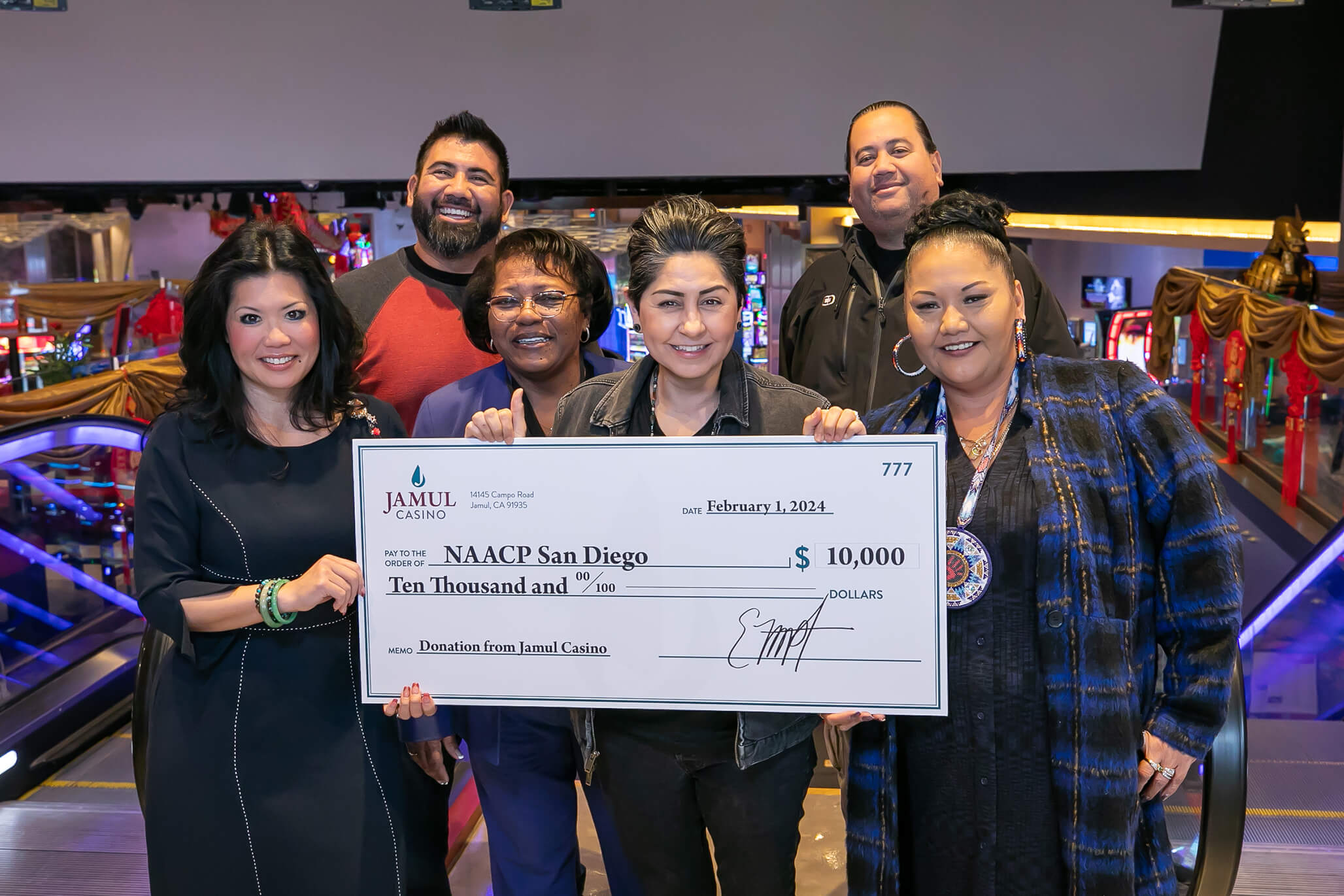 Jamul Casino team awards NAACP San Diego a check of $10,000